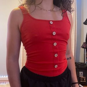 Red button up fitted tank top